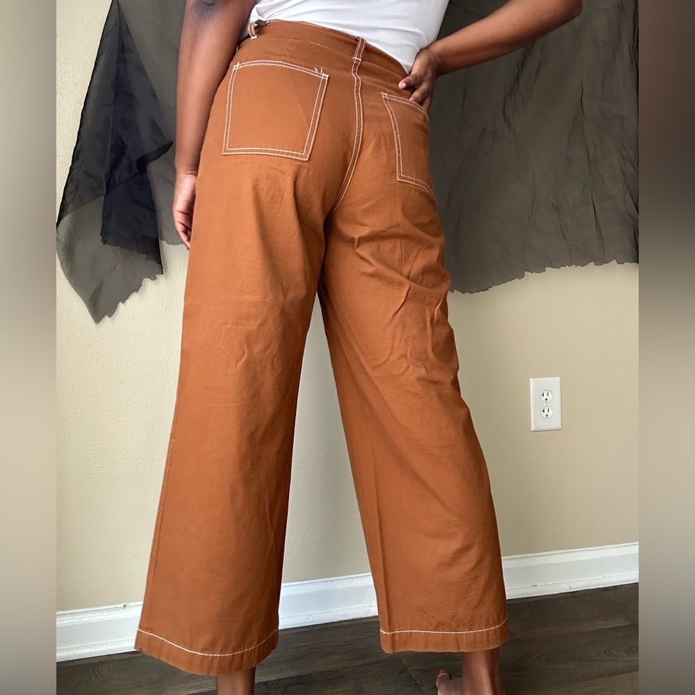 🥶 WhoWhatWear Dark Tan Wide Leg Cropped High Rise Pants Size 6 - Picture 4 of 12